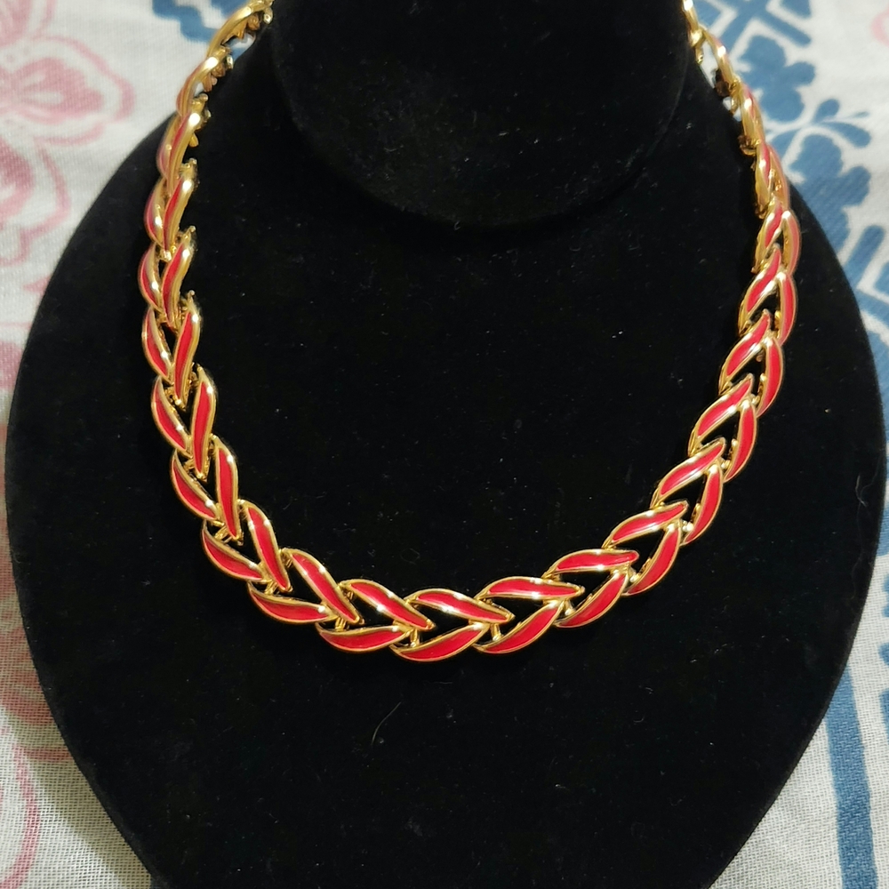 Napier 1970s Red and Gold Braided Necklace